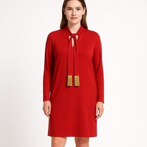 MICHAEL Michael Kors Crimson Red Tasseled Long Sleeve Shift Dress Womens M NWT
